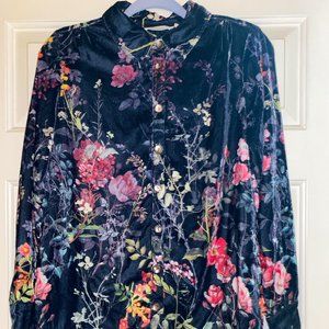Soft Surroundings Navy Velvet Floral Blouse Size S